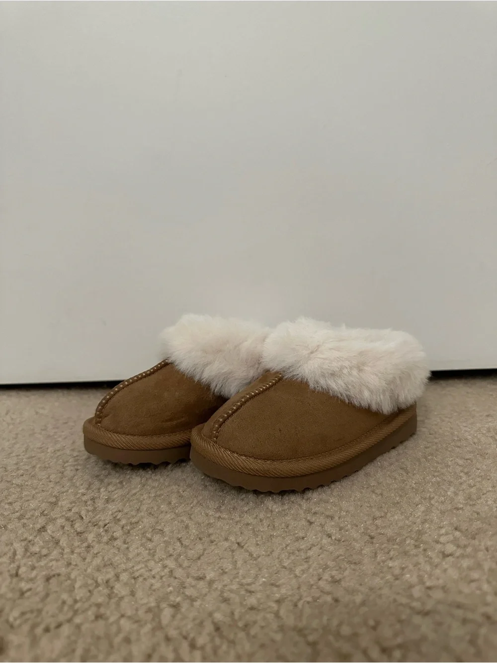Toddler Cozy Faux Fur Lined Slipper Mules in Brown and Cream